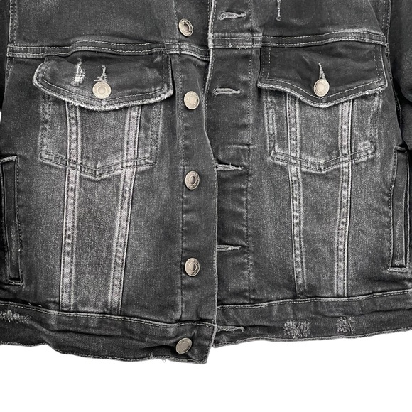 Vervet by Flying Monkey Black Distressed Balloon Puff Sleeve Trucker Jean Jacket - Picture 6 of 15